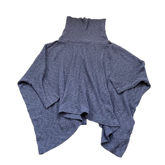 Free People Tops - Free People Split Back Turtleneck Long Sleeve Shirt Sweater Ribbed Gray- S